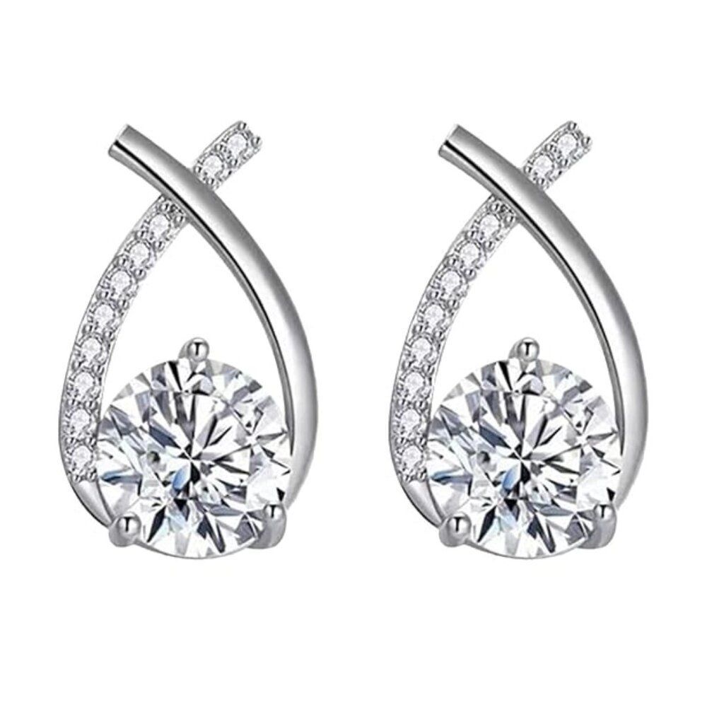 Cross Fishtail Zircon Earrings, Teardrop Fashion Silver Earrings